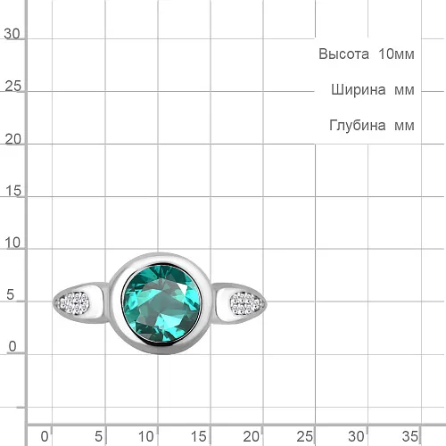 6902688А Кольцо из Серебра с нанотурмалином иск., фианитами