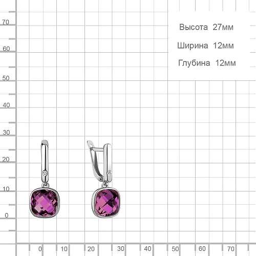 4750084А Серьги из Серебра с наноаметистами иск., фианитами