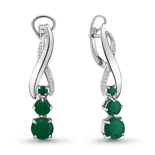 4431609А Серьги из Серебра с агатами, фианитами