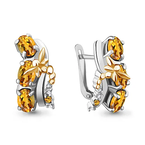 4471606А Серьги из Серебра с фианитами, цитринами
