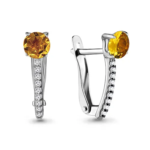 4406206А Серьги из Серебра с фианитами, цитринами