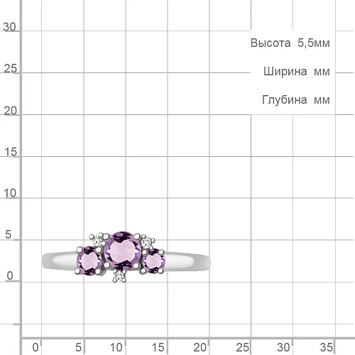 6535604 Кольцо из Серебра с аметистами, фианитами