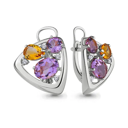 4706775А Серьги из Серебра с аметистами, фианитами, цитринами