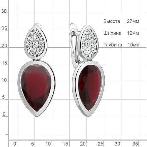 4768185А Серьги из Серебра с наногранатами, фианитами