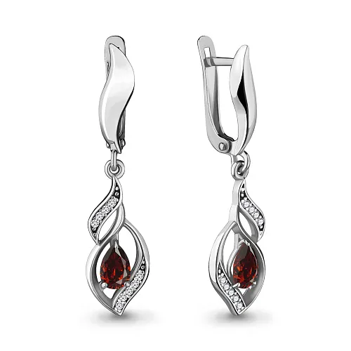 4721603А Серьги из Серебра с гранатами, фианитами
