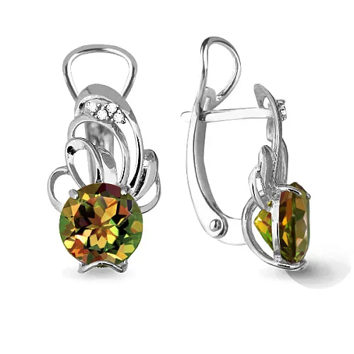4460119А Серьги из Серебра с султанитами иск., фианитами