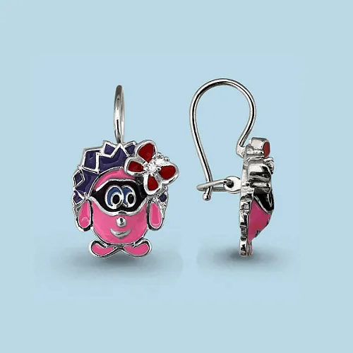 45141А Серьги из Серебра с фианитами, эмалью из коллекции "Happy"