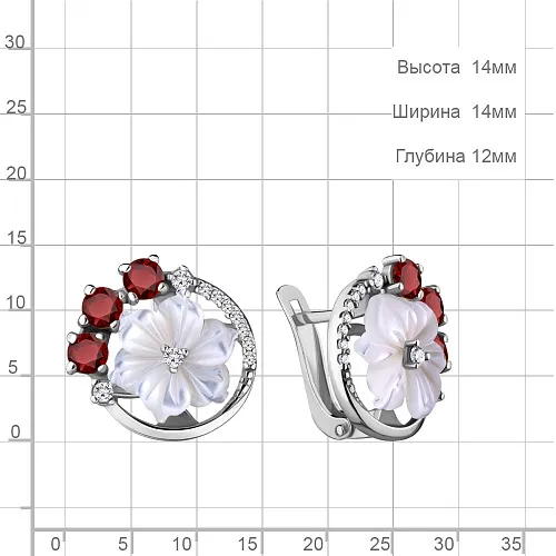 4470303А Серьги из Серебра с гранатами, поделочными камнями, фианитами из коллекции "Жозефина"