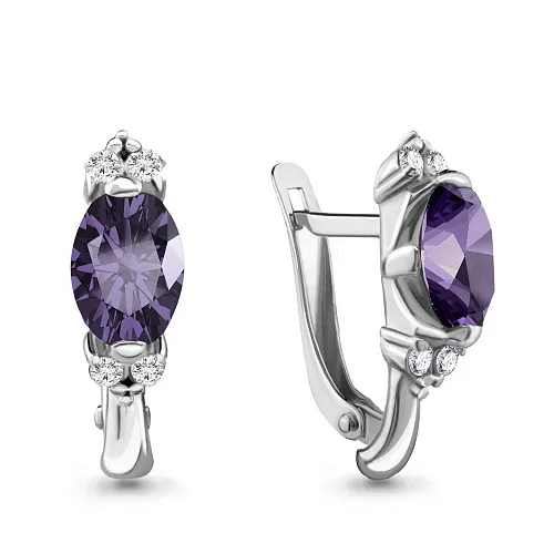 4414104А Серьги из Серебра с аметистами, фианитами