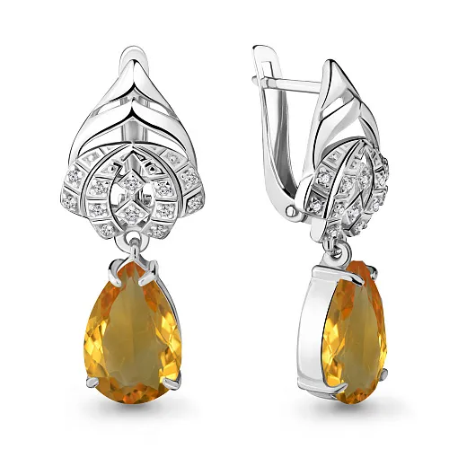 4492206А Серьги из Серебра с фианитами, цитринами
