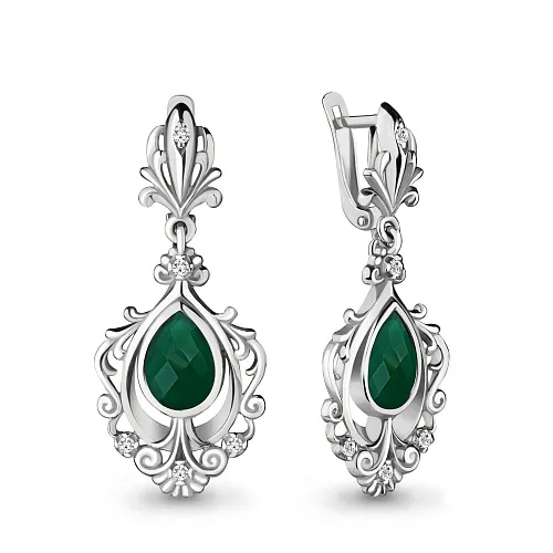 4441109А Серьги из Серебра с агатами, фианитами