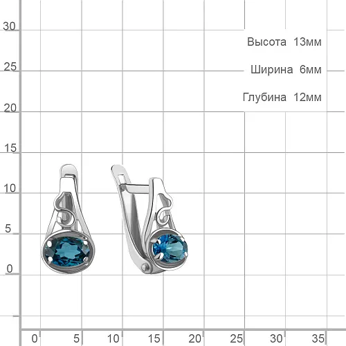 4756908 Серьги из Серебра с топазами лондон блю
