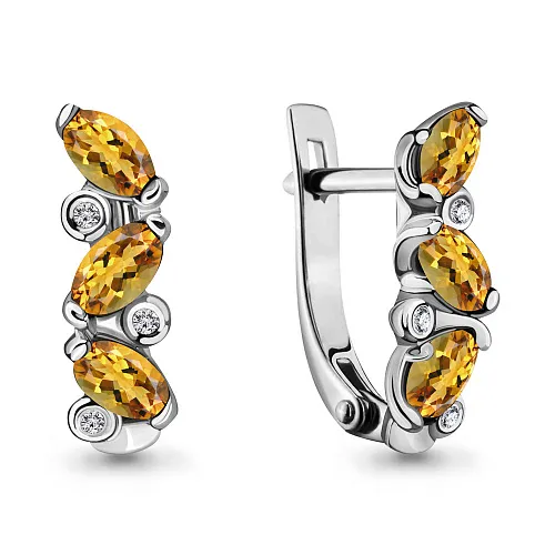 4415806 Серьги из Серебра с фианитами, цитринами