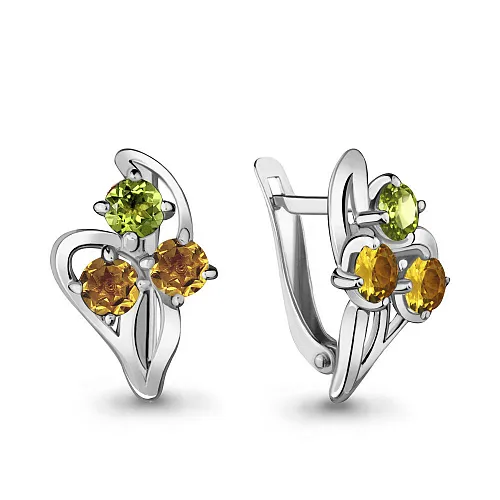 4411338 Серьги из Серебра с хризолитами, цитринами