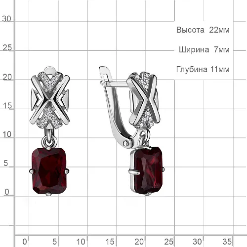 4716585А Серьги из Серебра с наногранатами, фианитами