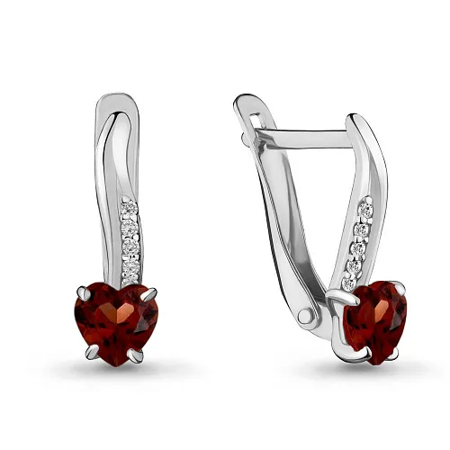 4400803А Серьги из Серебра с гранатами, фианитами