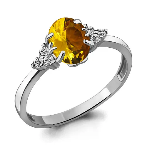 6523506А Кольцо из Серебра с фианитами, цитрином