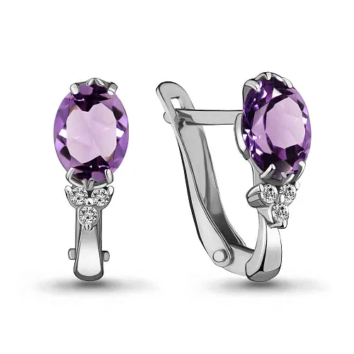 4414004А Серьги из Серебра с аметистами, фианитами