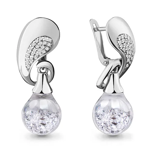 45347 Серьги из Серебра с стёклами, фианитами из коллекции "French ball"