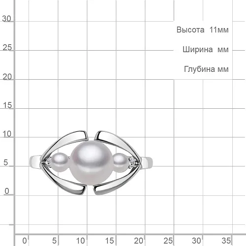 67396А Кольцо из Серебра с культ. жемчугом  аа, фианитами