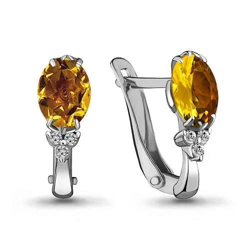 4414006А Серьги из Серебра с фианитами, цитринами