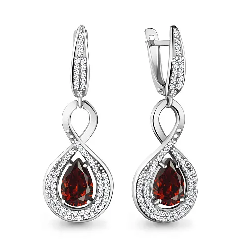 4449703А Серьги из Серебра с гранатами, фианитами