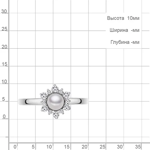 67348А Кольцо из Серебра с культ. жемчугом  аа, фианитами