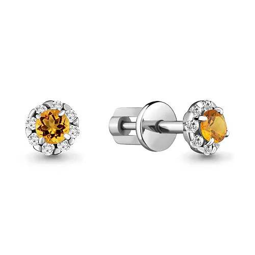 4407506А Серьги из Серебра с фианитами, цитринами
