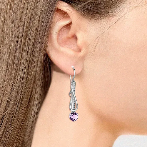 4774304А Серьги из Серебра с аметистами, фианитами