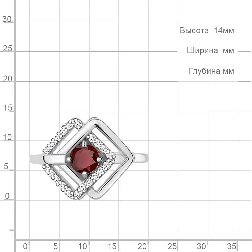 6963303А Кольцо из Серебра с гранатом, фианитами