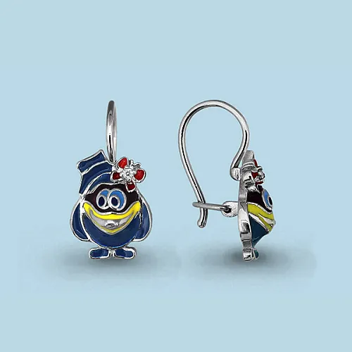 45143А Серьги из серебра с фианитами, эмалью из коллекции "Happy"