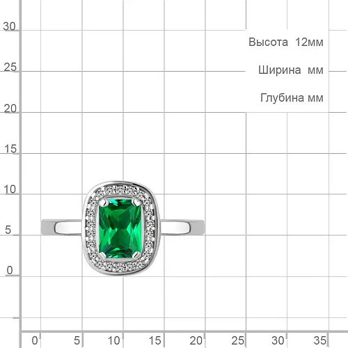 63902Г Кольцо из Серебра с наноизумрудом, фианитами из коллекции "Клеопатра"