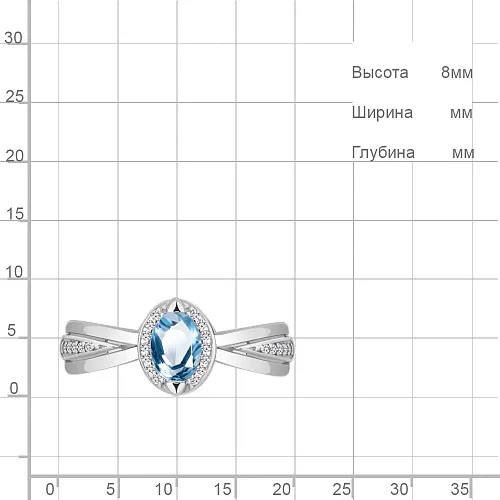 6578205А Кольцо из Серебра с топазом свисс блю, фианитами