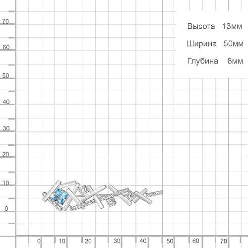7739605А Брошь из Серебра с топазом свисс блю, фианитами