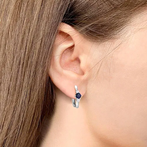 49260АБ Серьги из Серебра с наносапфирами, фианитами из коллекции "Клеопатра"