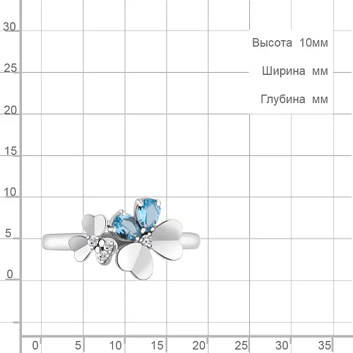 6956305 Кольцо из Серебра с топазами свисс блю, фианитами