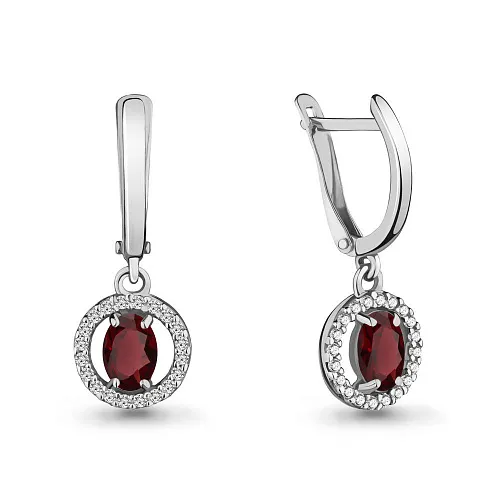 4713203А Серьги из Серебра с гранатами, фианитами