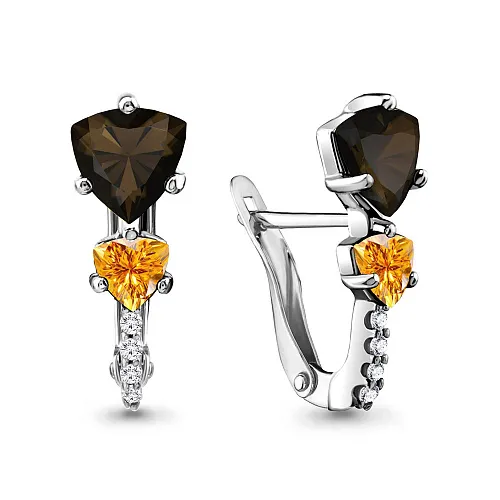 4413335А Серьги из Серебра с кварцами дымчатыми, фианитами, цитринами