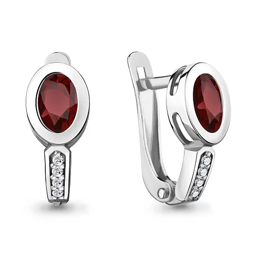 4735503А Серьги из Серебра с гранатами, фианитами