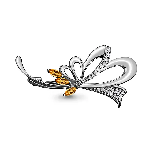 7151006А Брошь из Серебра с фианитами, цитринами