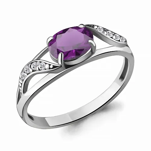 6933204А Кольцо из Серебра с аметистом, фианитами