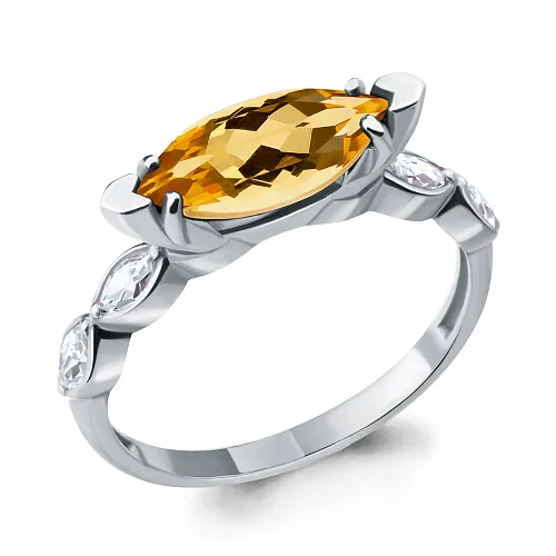 6900906 Кольцо из Серебра с фианитами, цитрином