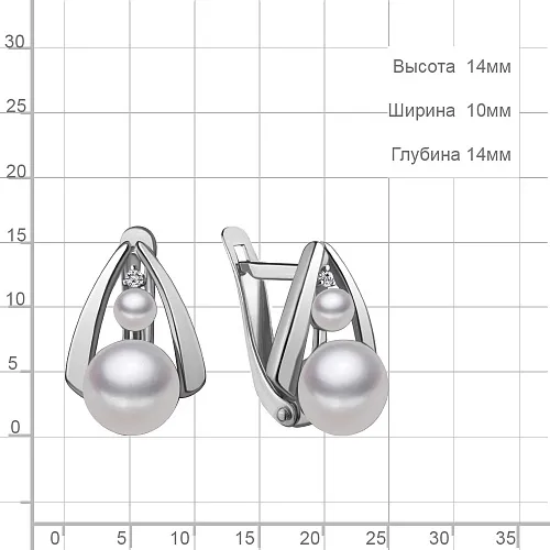 49322А Серьги из Серебра с культ. жемчугом  аа, фианитами