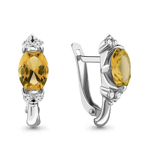 4414106А Серьги из Серебра с фианитами, цитринами