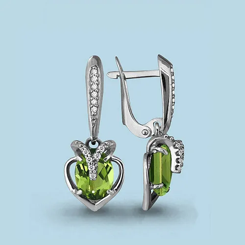 4449507А Серьги из Серебра с фианитами, хризолитами