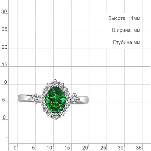 67377АГ Кольцо из Серебра с наноизумрудом, фианитами из коллекции "Клеопатра"