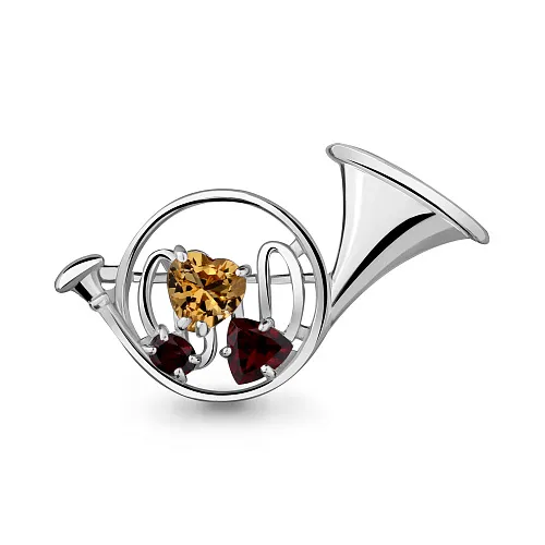 7269434 Брошь из Серебра с гранатами, цитрином из коллекции "Jazz"