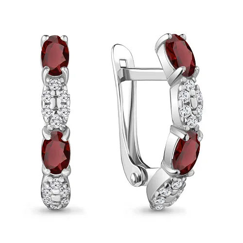 4735103А Серьги из Серебра с гранатами, фианитами