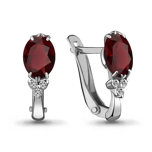 4414003А Серьги из Серебра с гранатами, фианитами