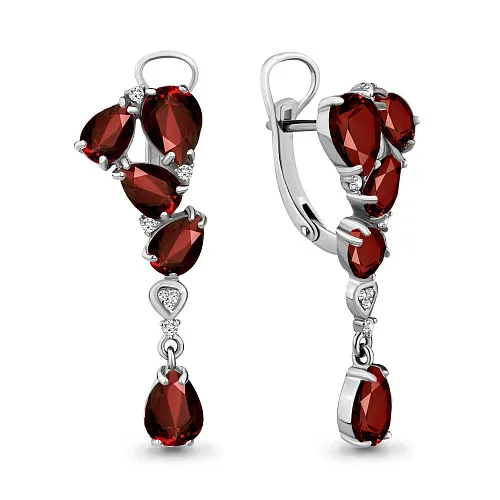 4706503А Серьги из Серебра с гранатами, фианитами